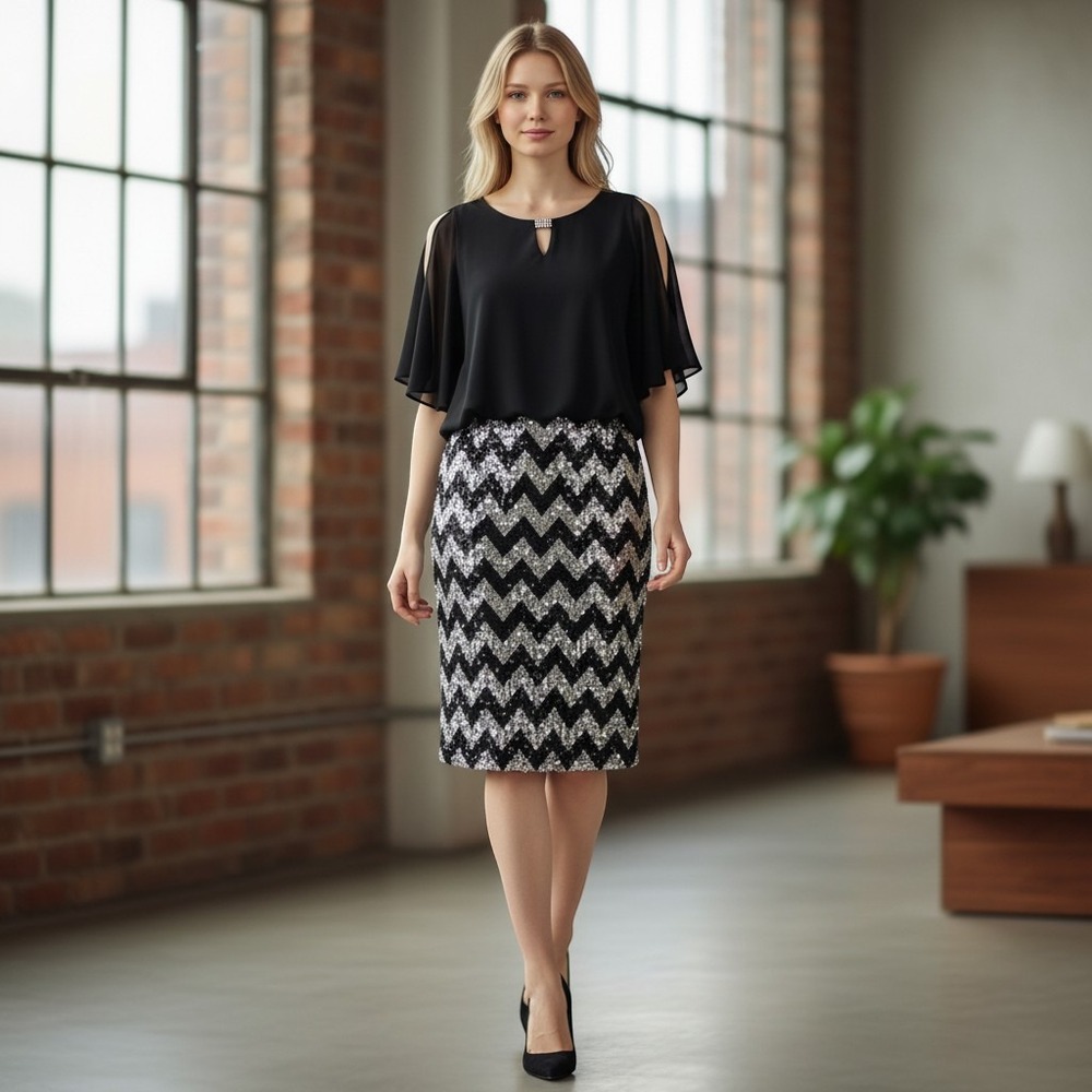 Perceptions New York Dress Black Silver and Gold Women size 18 Elegant